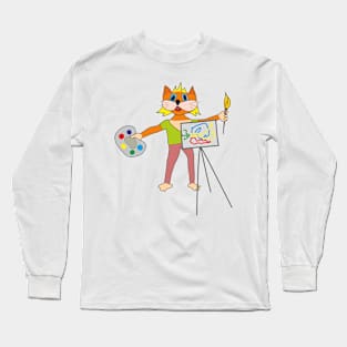 Cat artist with a painting Long Sleeve T-Shirt